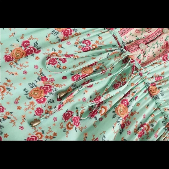 Boho gypsy maxi dress mint green paisley floral - Picture 6 of 7